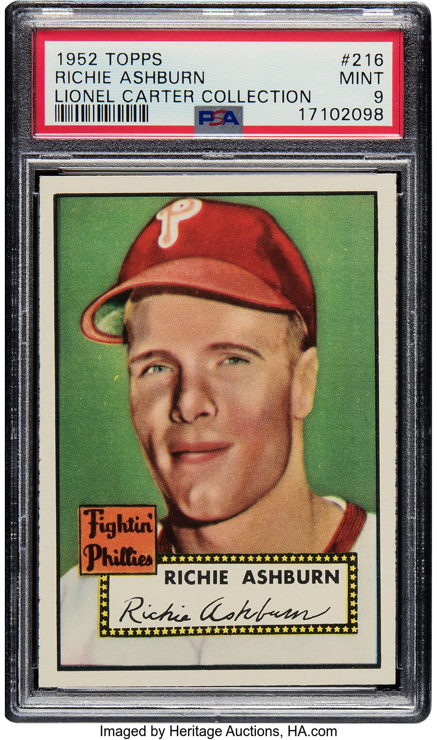 1952 Topps Richie Ashburn #216 PSA Mint 9 - None Superior! From the Lionel Carter Collection