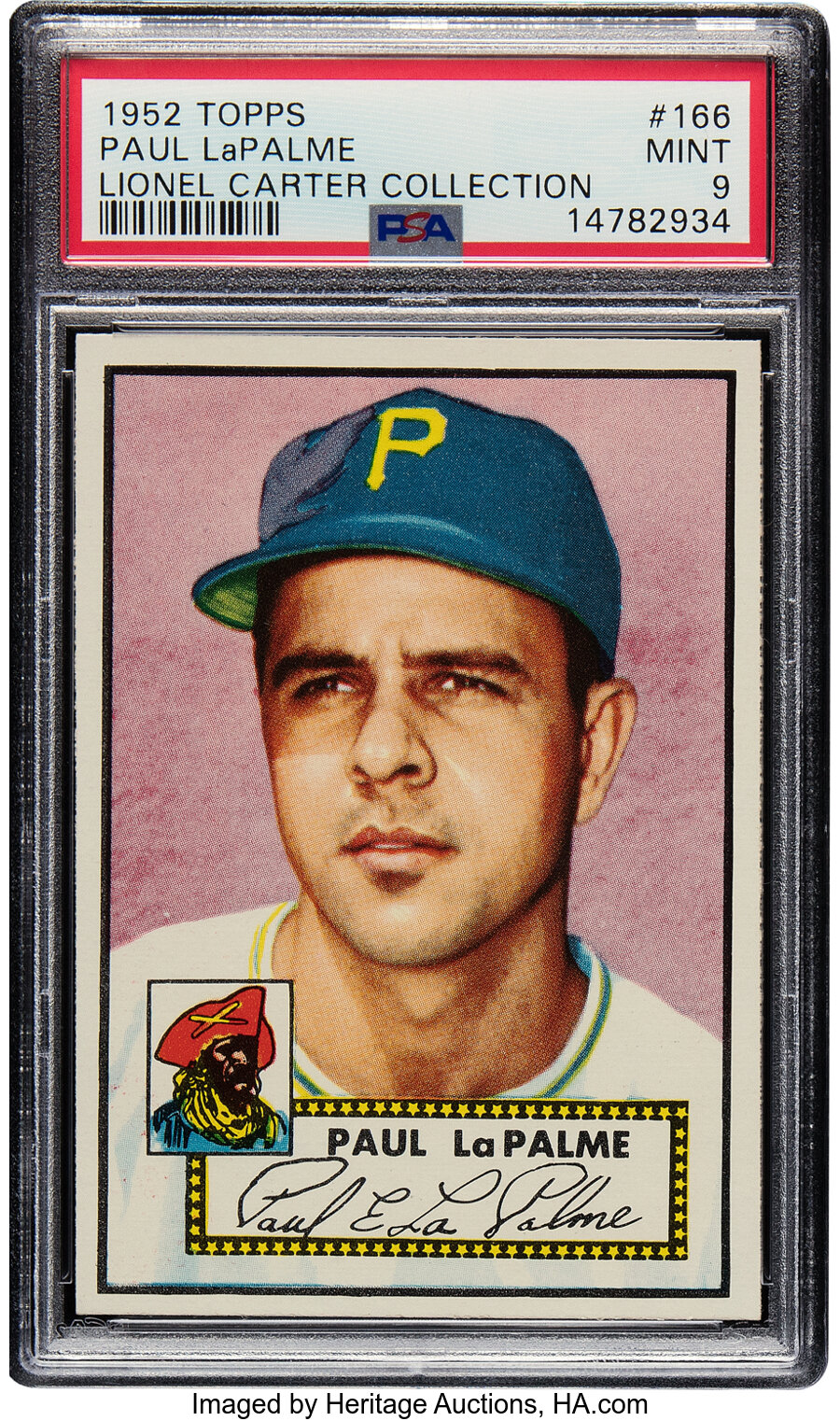 1952 Topps Paul LaPalme Rookie #166 PSA Mint 9 - Pop Three, None Superior! From the Lionel Carter Collection