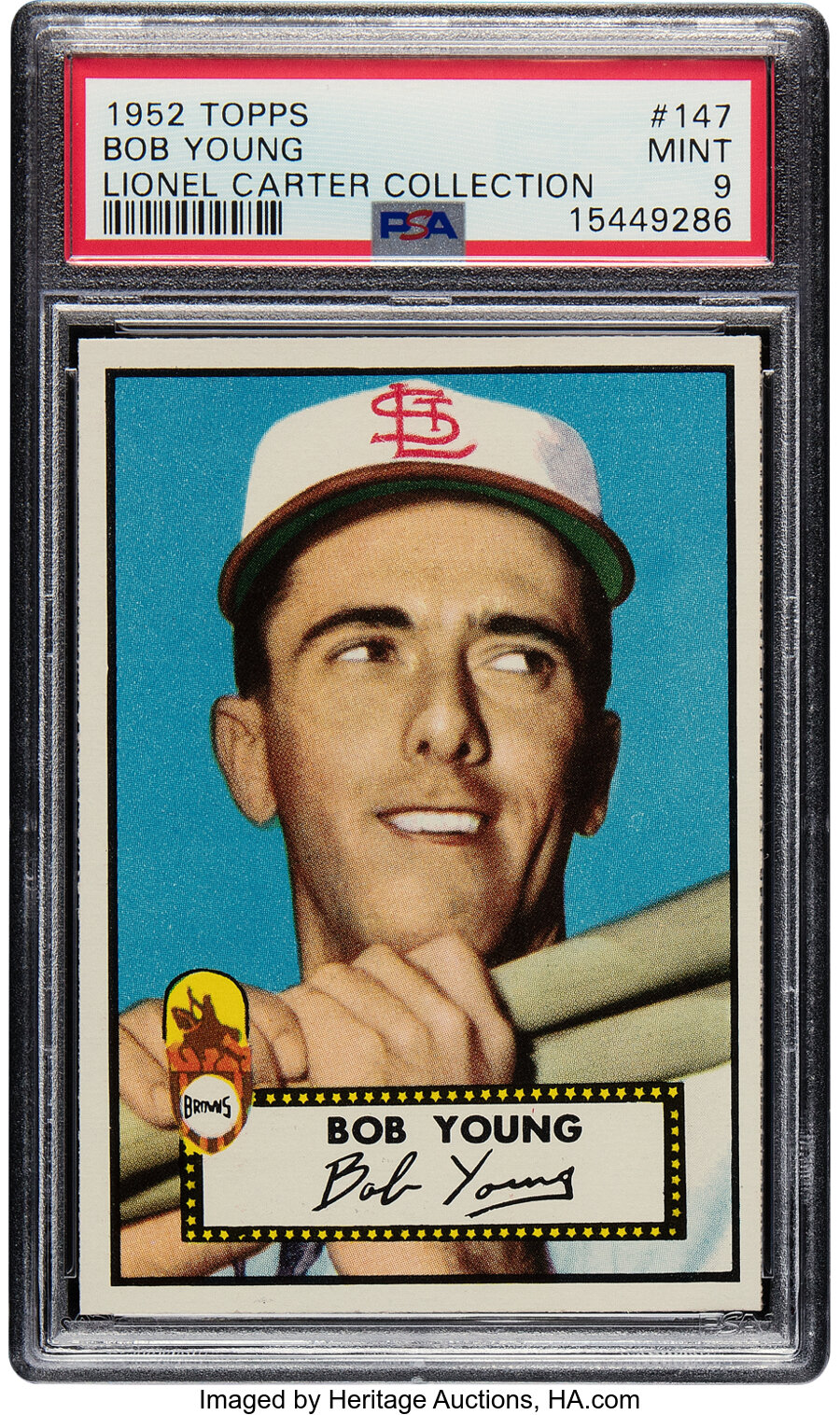 1952 Topps Bob Young Rookie #147 PSA Mint 9 - Pop Six, None Superior! From the Lionel Carter Collection