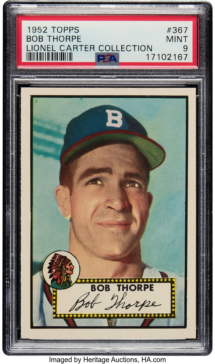 1952 Topps Bob Thorpe Rookie #367 PSA Mint 9 - Pop Two, One Superior! From the Lionel Carter Collection