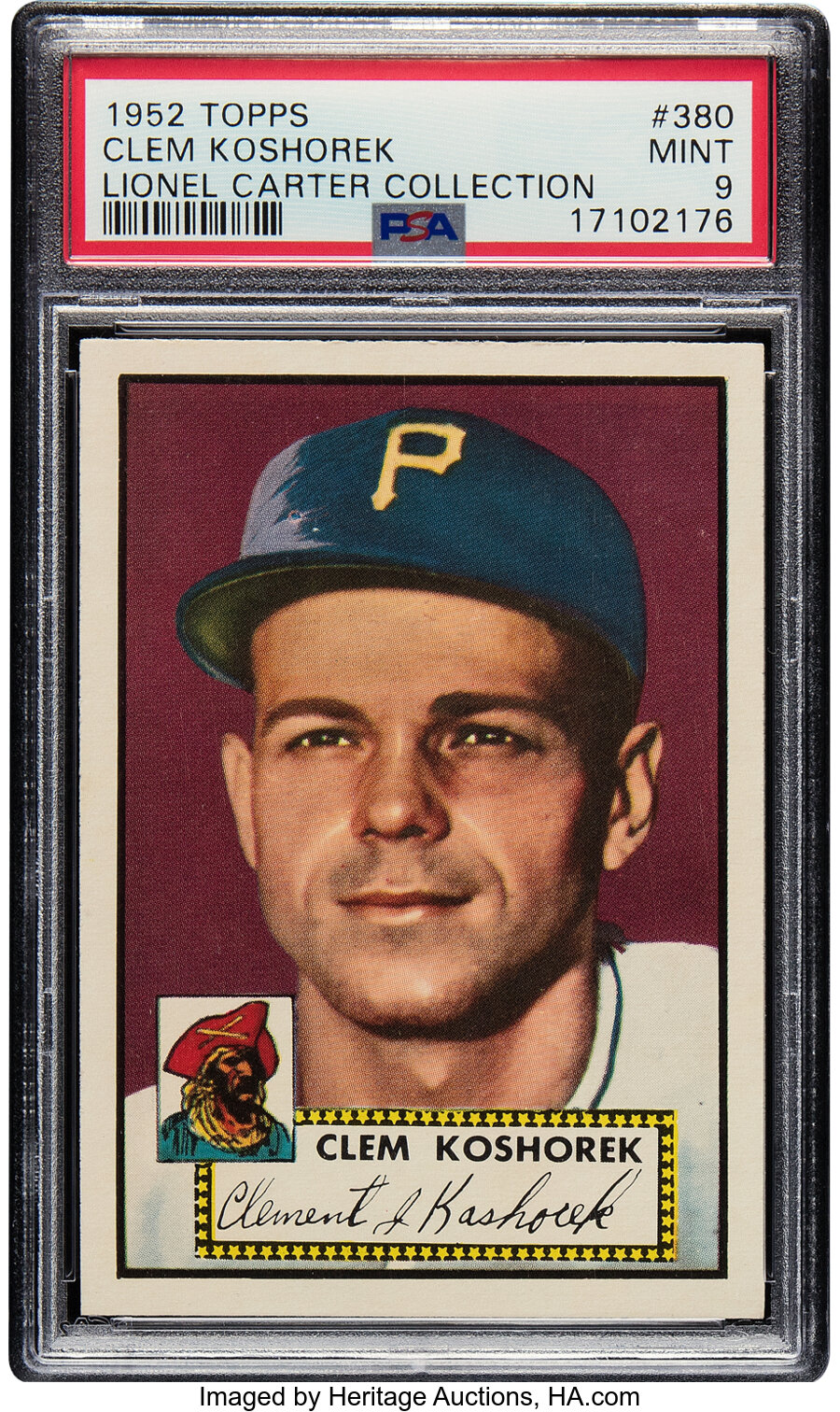 1952 Topps Clem Koshorek Rookie #380 PSA Mint 9 - Pop Five, None Superior! From the Lionel Carter Collection