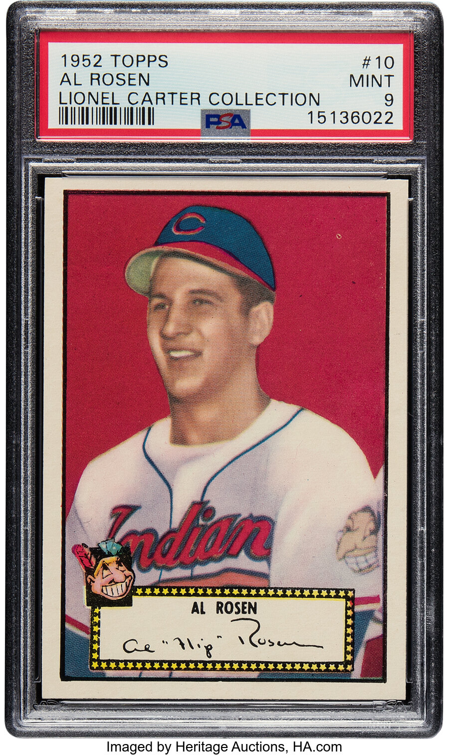 1952 Topps Al Rosen (Black Back) #10 PSA Mint 9 - Pop Two, None Superior! From the Lionel Carter Collection