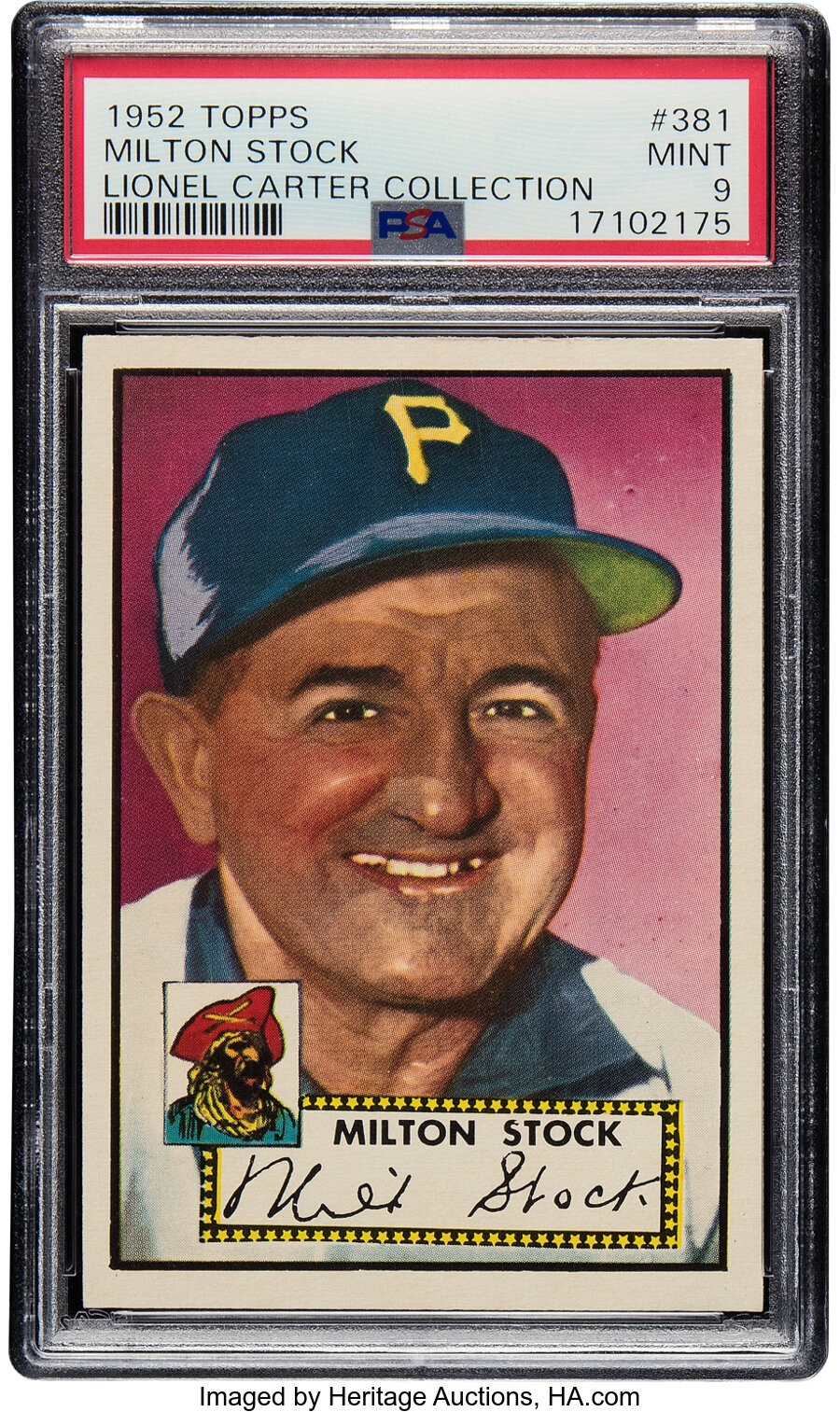 1952 Topps Milton Stock Rookie #381 PSA Mint 9 - Pop Two, None Superior! From the Lionel Carter Collection