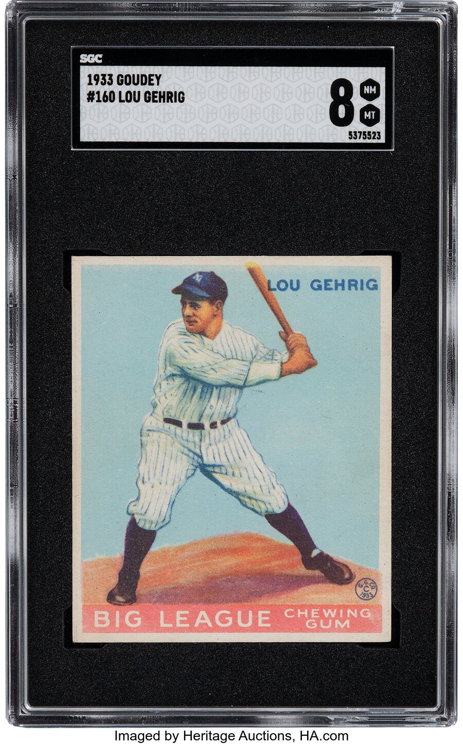 1933 Goudey Lou Gehrig #160 SGC NM-MT 8 - Pop Two, None Higher!