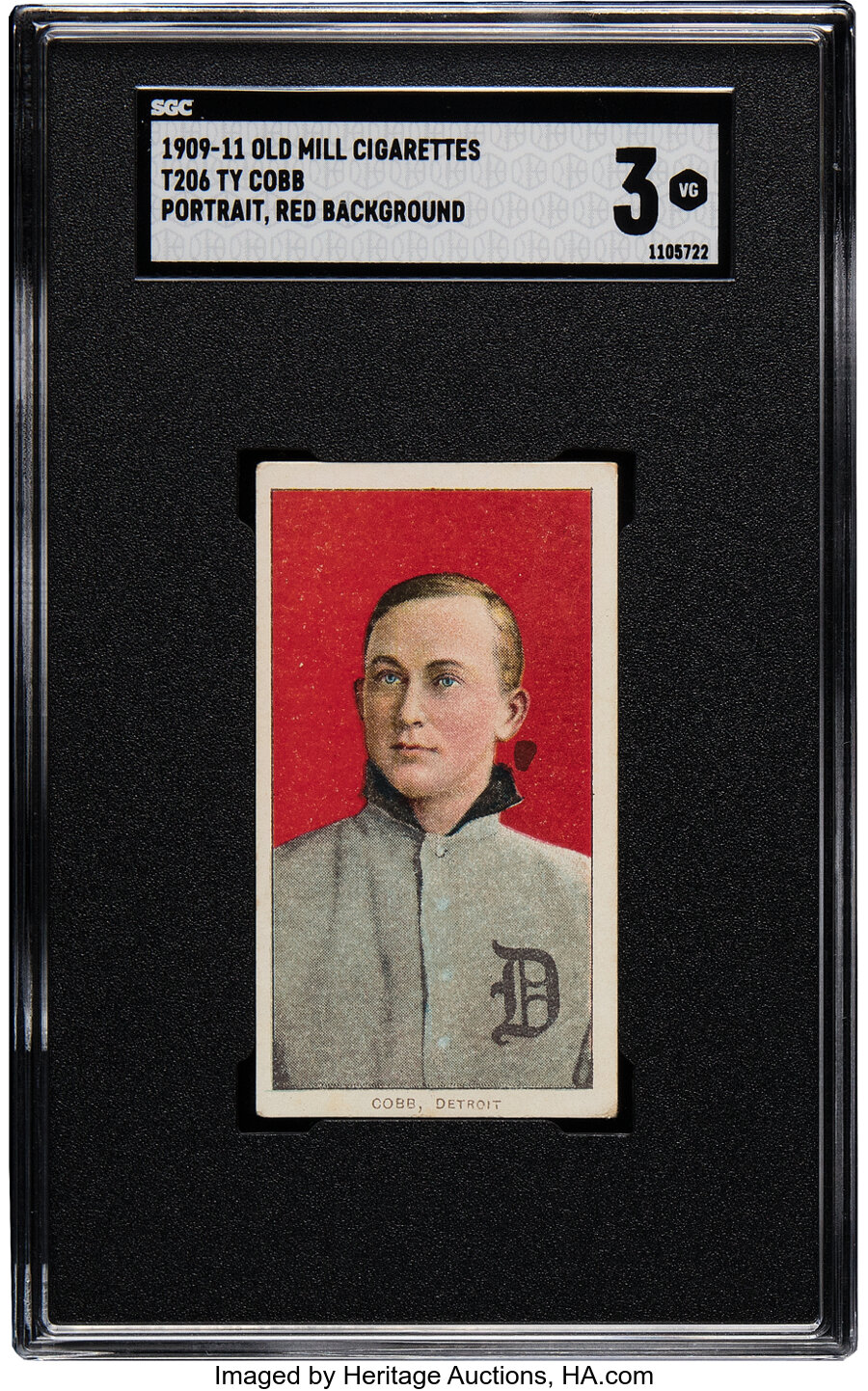 1909-11 T206 Old Mill Ty Cobb (Portrait-Red) SGC VG 3