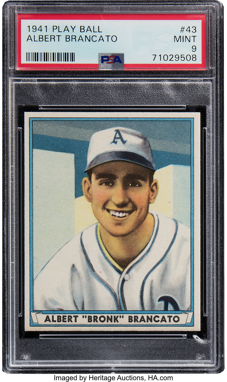 1941 Play Ball Albert Brancato Rookie #43 PSA Mint 9 - Pop Four, None Higher