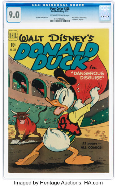 Golden Age (1938-1955):Cartoon Character, Four Color #308 Donald Duck (Dell, 1951) CGC VF/NM 9.0 Off-white to white pages....