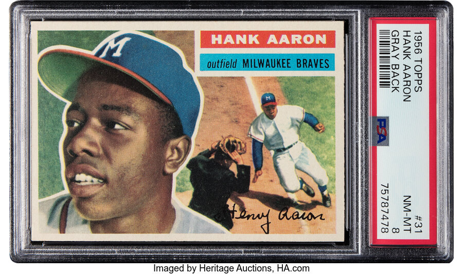 1956 Topps Hank Aaron (Gray Back) #31 PSA NM-MT 8