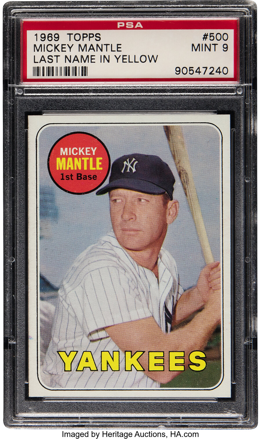 1969 Topps Mickey Mantle (Last Name In Yellow) #500 PSA Mint 9 - Two Higher
