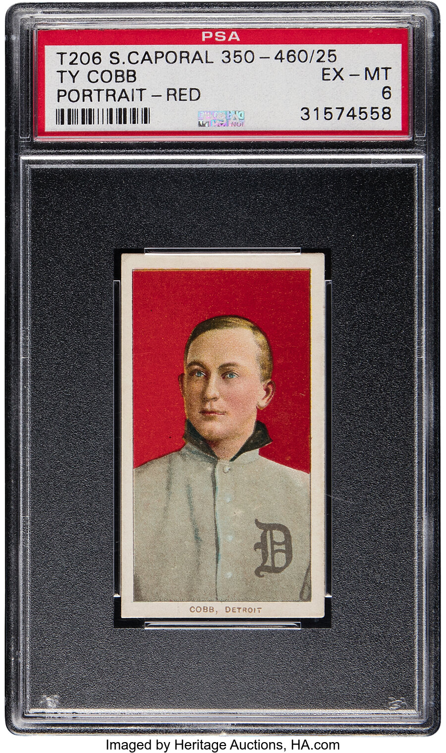 1909-11 T206 Sweet Caporal 350-460/25 Ty Cobb (Portrait - Red) PSA EX-MT 6 - Pop Two with Only Two Higher!