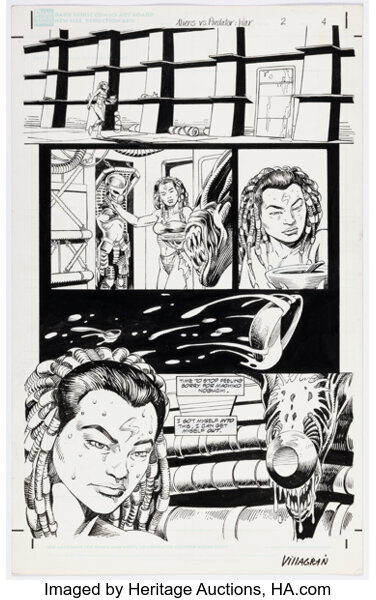 Original Comic Art:Story Page, Jim Hall and Ricardo Villagran Aliens vs. Predator: War #2 Story Page 4 Original Art (Dark H...