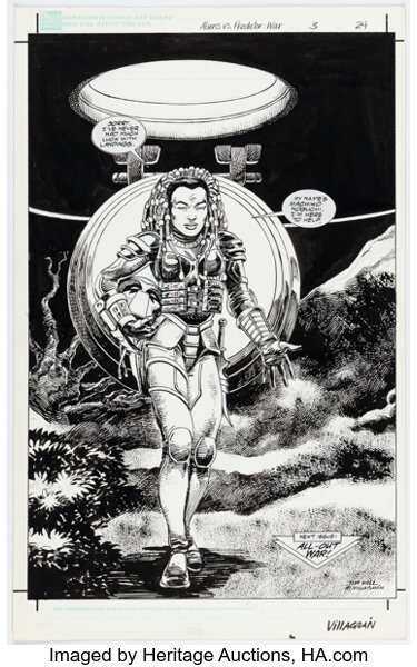 Original Comic Art:Splash Pages, Jim Hall and Ricardo Villagrán Aliens vs. Predator: War #3 Splash Story Page 24 Original Art...