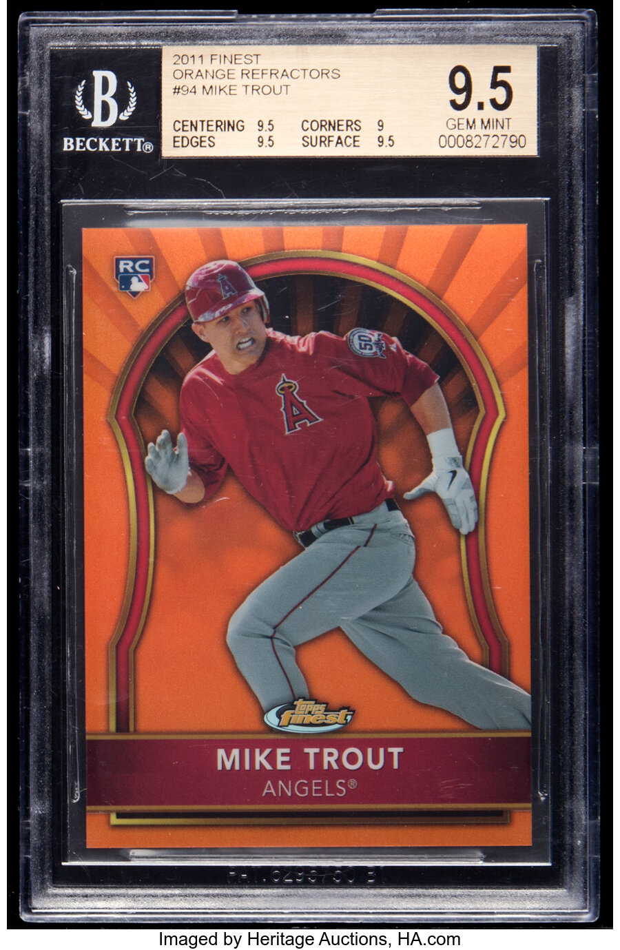 2011 Topps Finest Mike Trout (Orange Refractor) #94 BGS Gem Mint 9.5 - Serial #'d 69/99