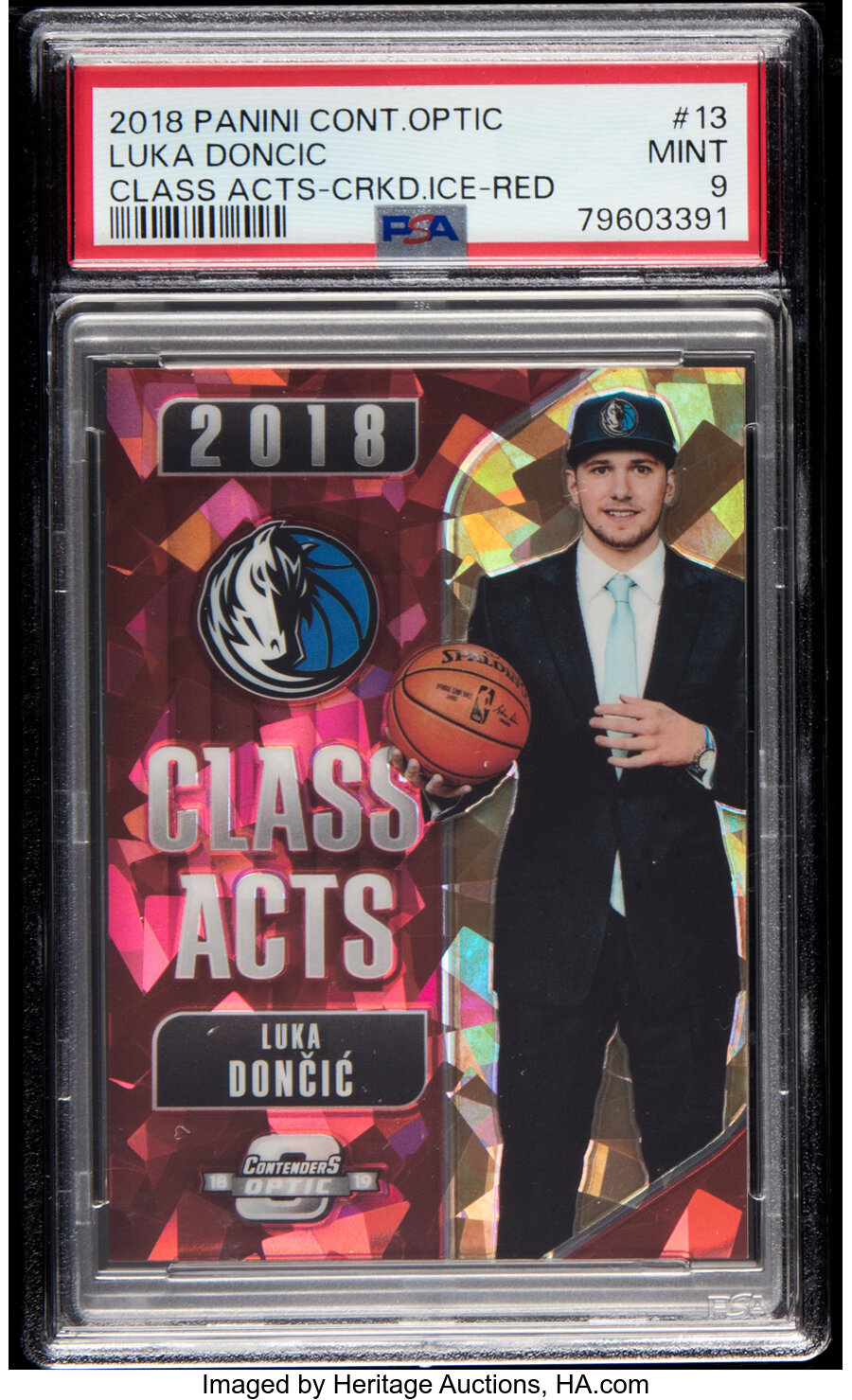 2018 Panini Contenders Optic Luka Doncic (Class Acts - Cracked Ice Red) #13 PSA Mint 9
