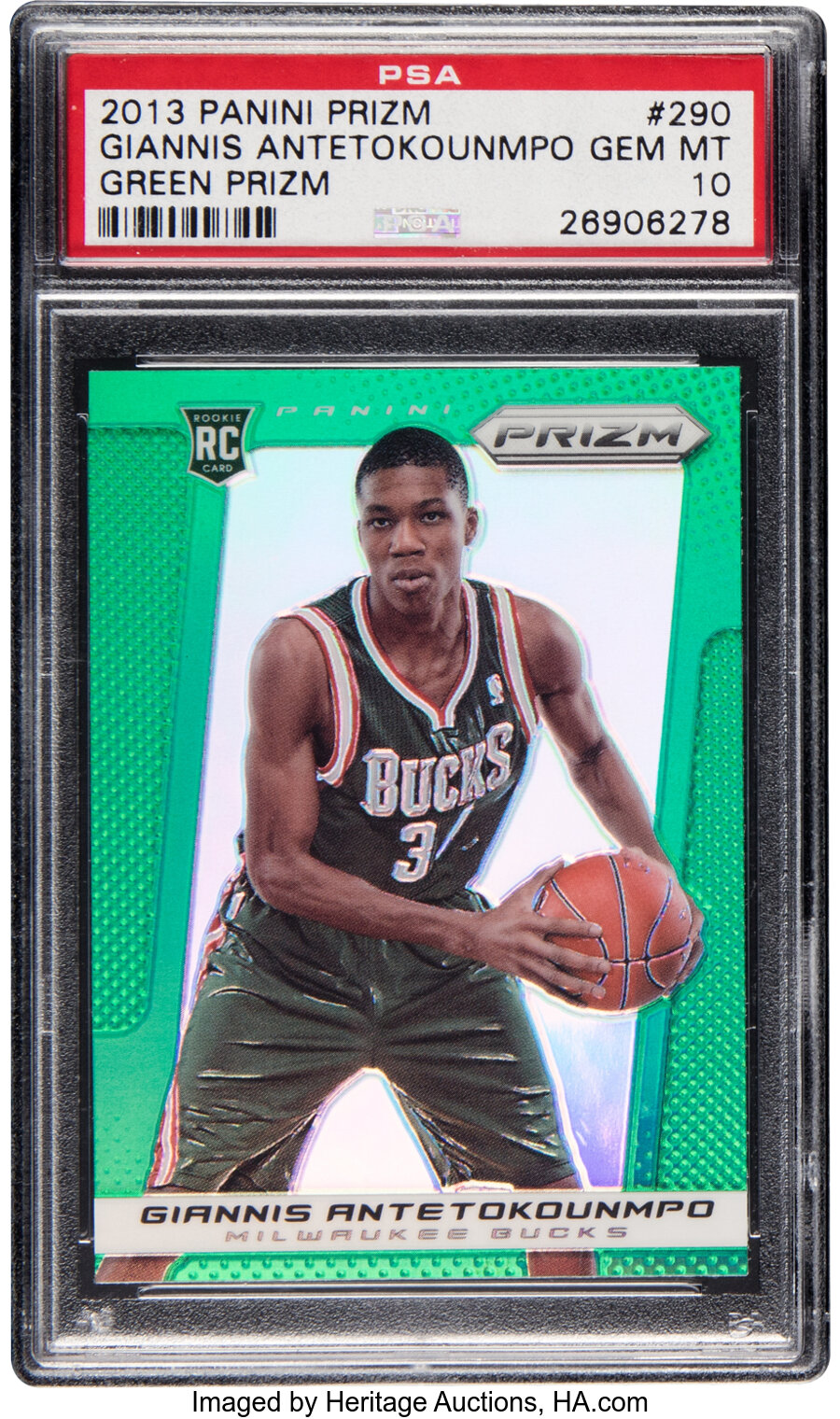 2013 Panini Prizm Giannis Antetokounmpo (Green Prizm) Rookie #290 PSA Gem Mint 10