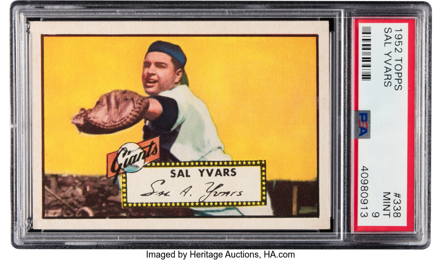 1952 Topps Sal Yvars Rookie #338 PSA Mint 9 - None Higher!