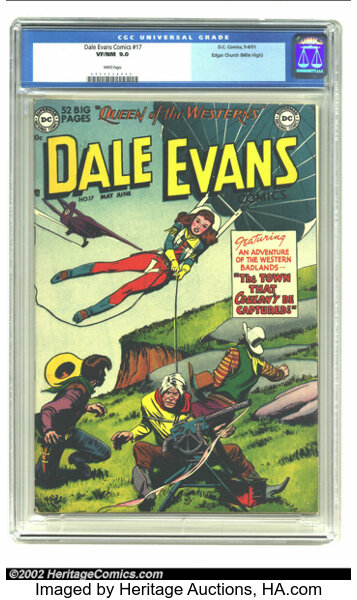 Golden Age (1938-1955):Western, Dale Evans Comics #17 Mile High pedigree (DC, 1951) CGC VF/NM 9.0 White pages. Earlier issues had photo-covers, but DC commi...