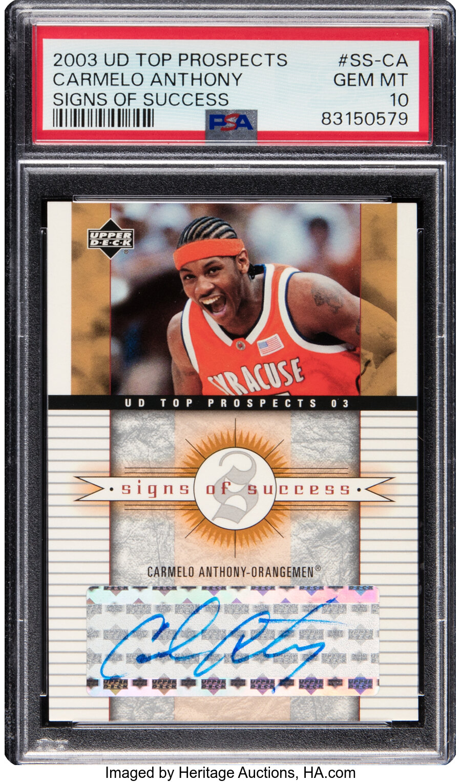 2003 UD Top Prospects Carmelo Anthony (Signs of Success Autograph) #SS-CA PSA Gem Mint 10