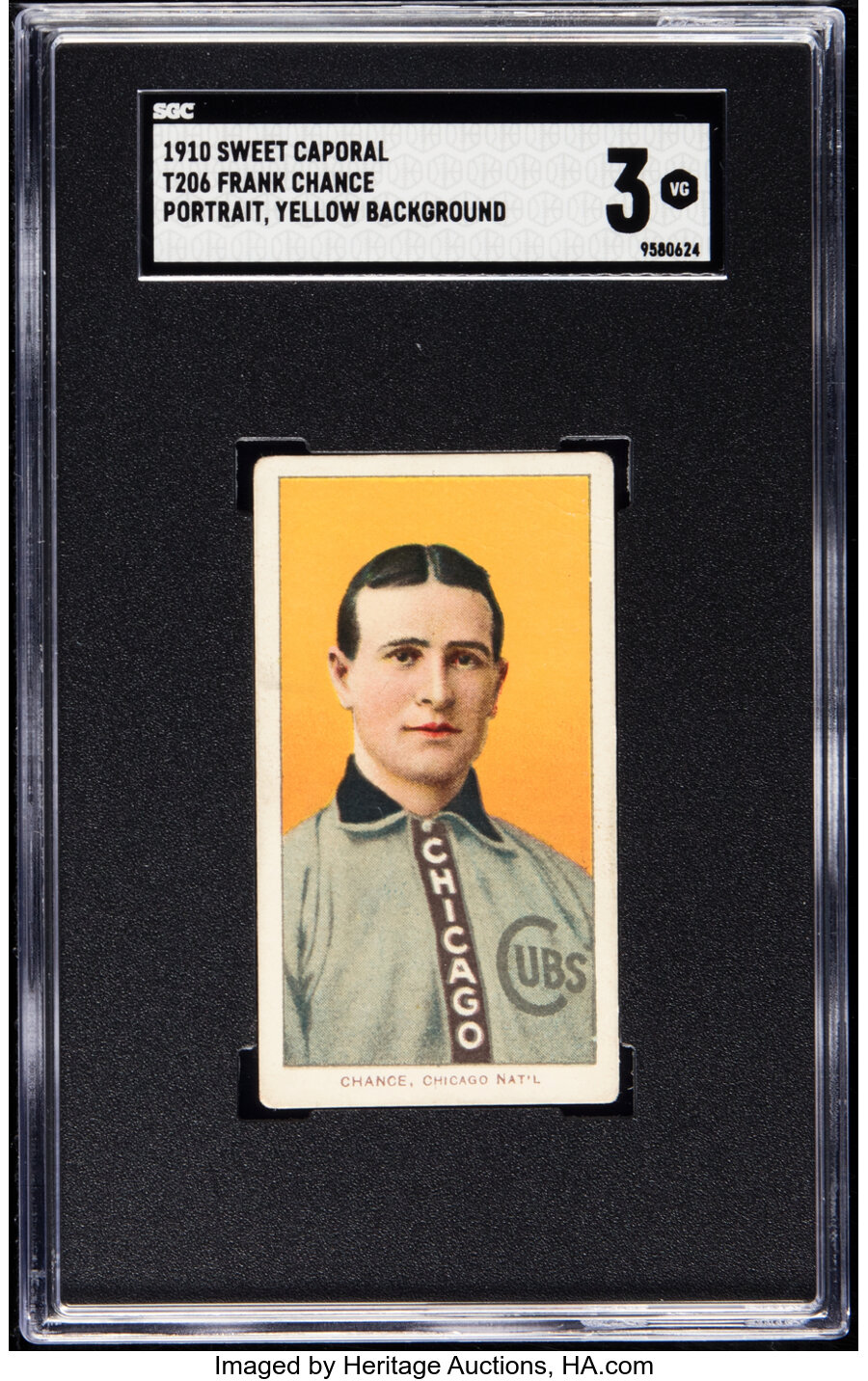 1909-11 T206 Sweet Caporal Frank Chance (Portrait, Yellow Background) SGC VG 3