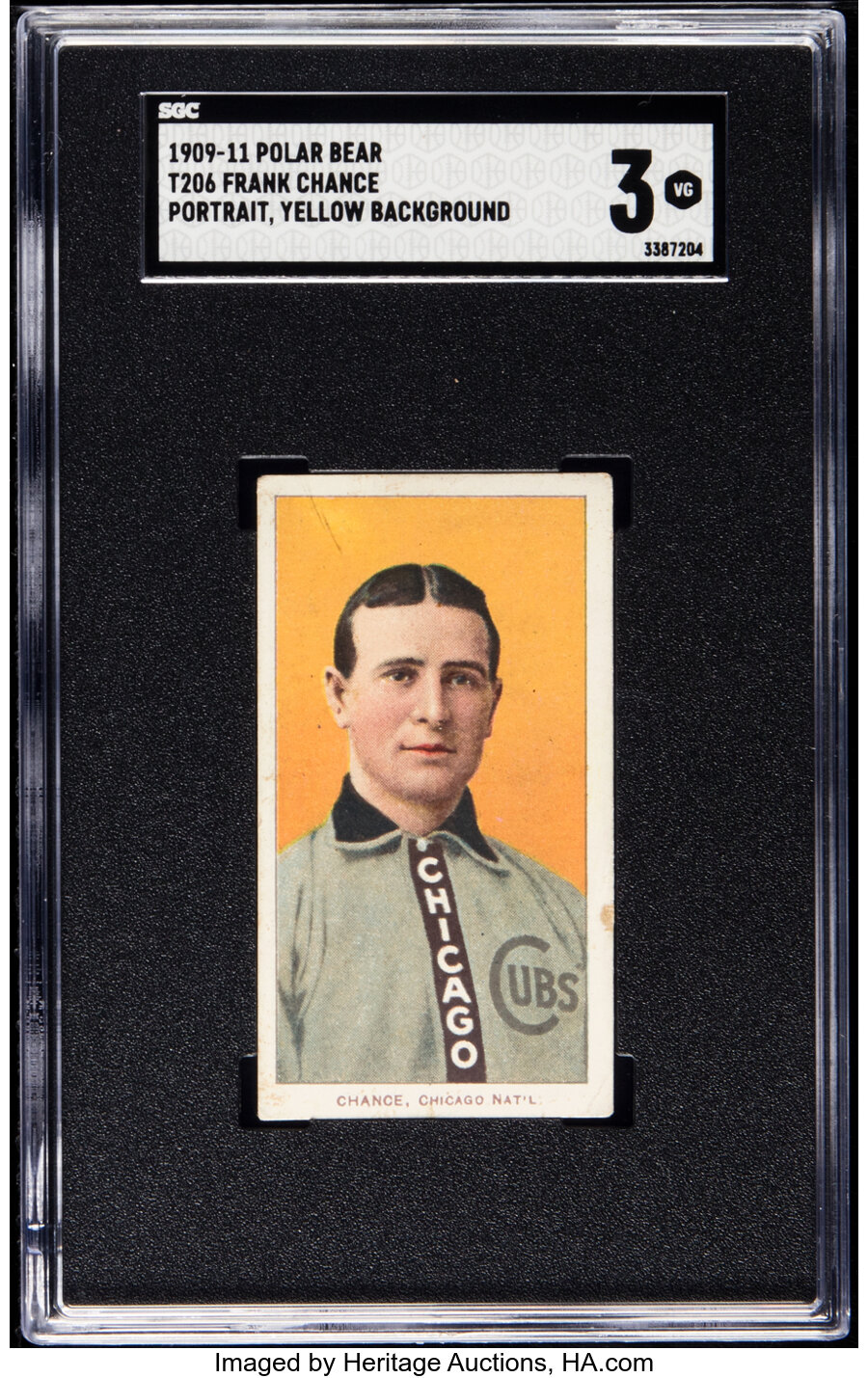 1909-11 T206 Polar Bear Frank Chance (Portrait, Yellow Background) SGC VG 3