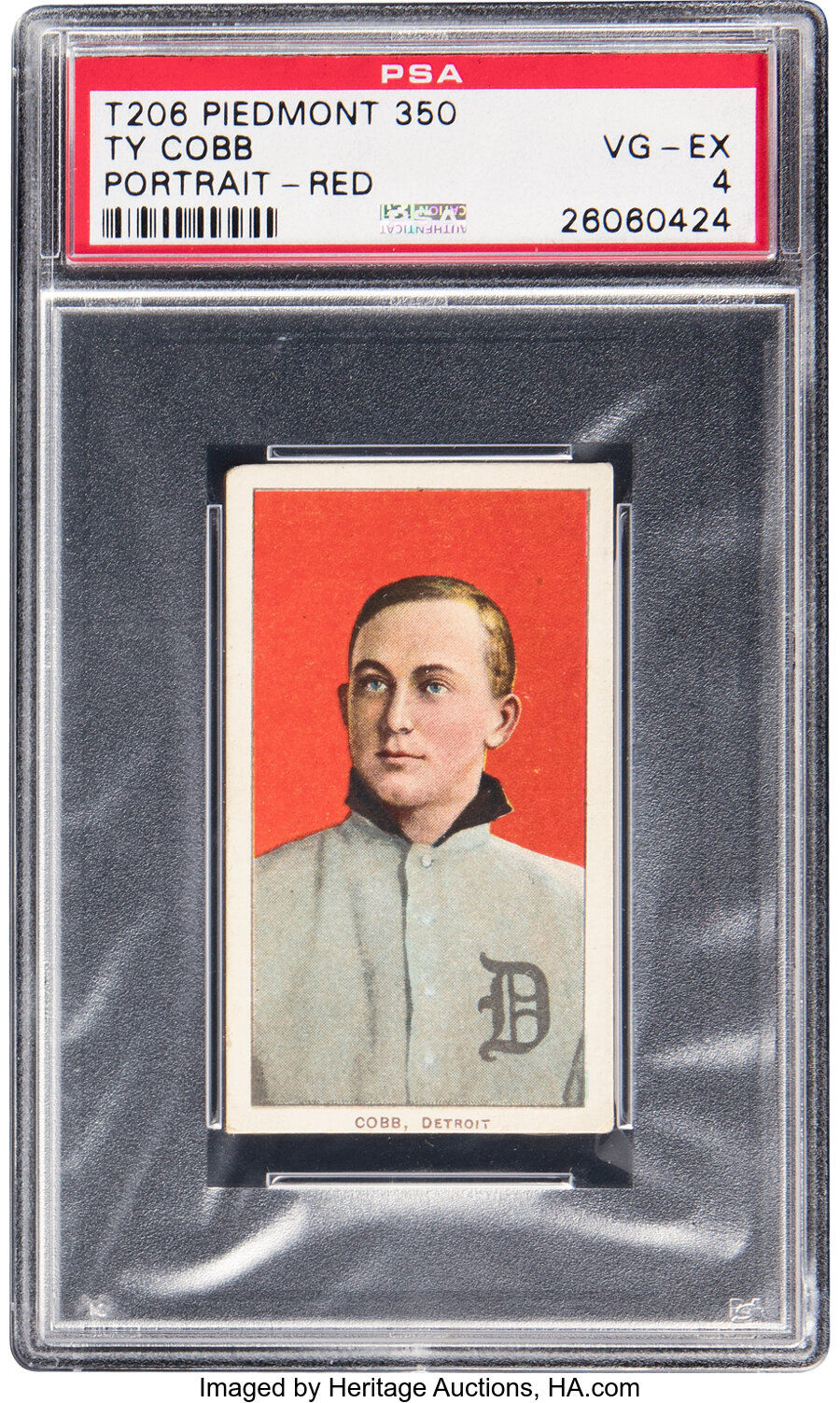 1909-11 T206 Piedmont 350/25 Ty Cobb (Portrait-Red) PSA VG-EX 4