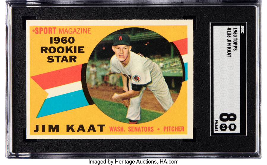 1960 Topps Jim Kaat (Rookie Star) #136 SGC NM-MT 8