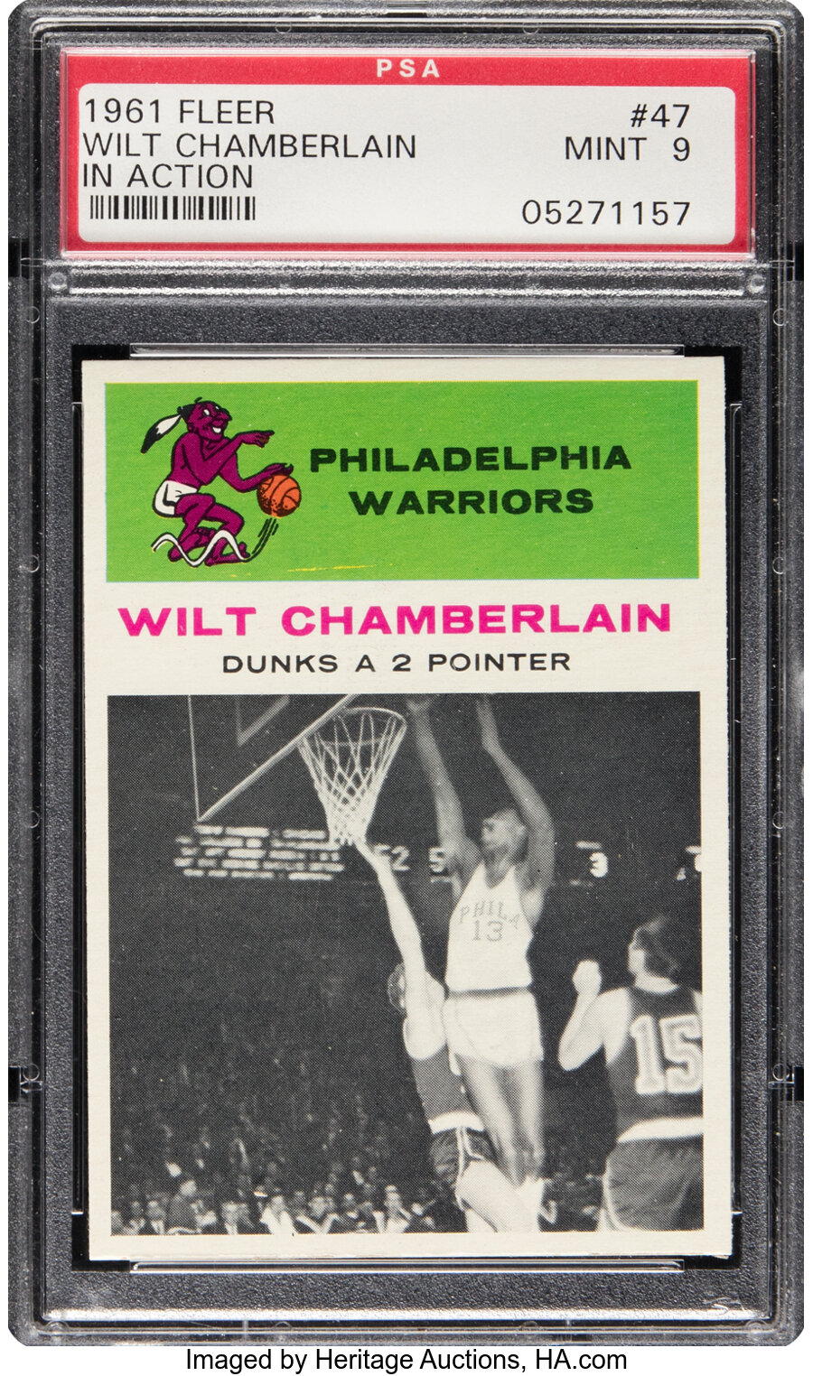 1961 Fleer Wilt Chamberlain (In Action) Rookie #47 PSA Mint 9 - Only Two Higher!