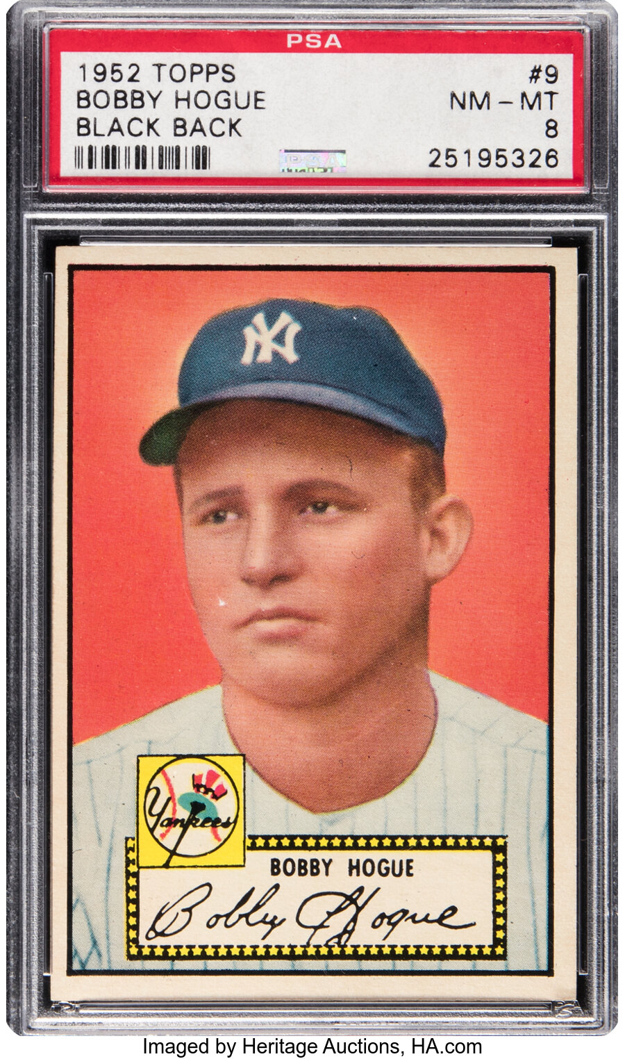 1952 Topps Bobby Hogue (Black Back) Rookie #9 PSA NM-MT 8 - Only One Higher!