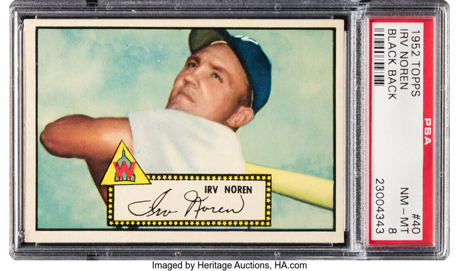 1952 Topps Irv Noren (Black Back) #40 PSA NM-MT 8 - Only One Higher!