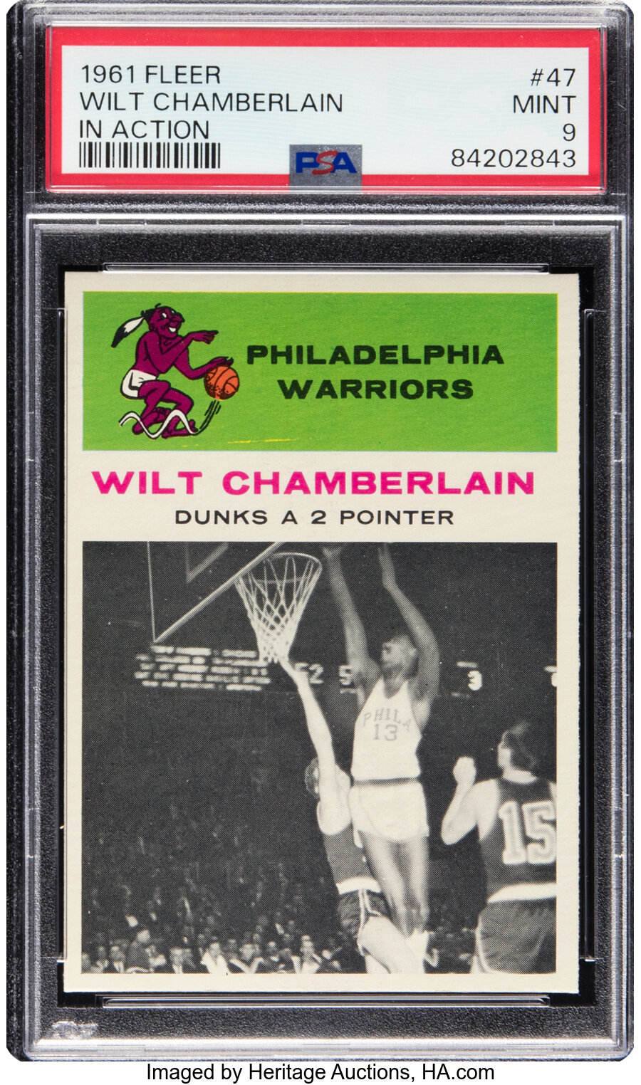 1961 Fleer Wilt Chamberlain (In Action) #47 PSA Mint 9 - Only Two Higher!