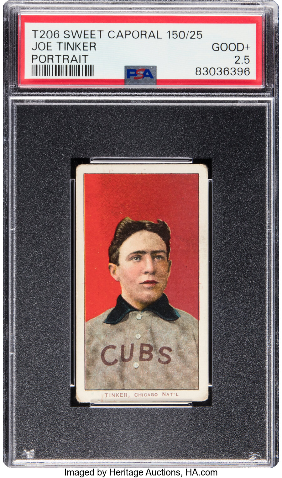 1909-11 T206 Sweet Caporal Joe Tinker (Portrait) PSA Good+ 2.5 -- From The Ramsburg Collection