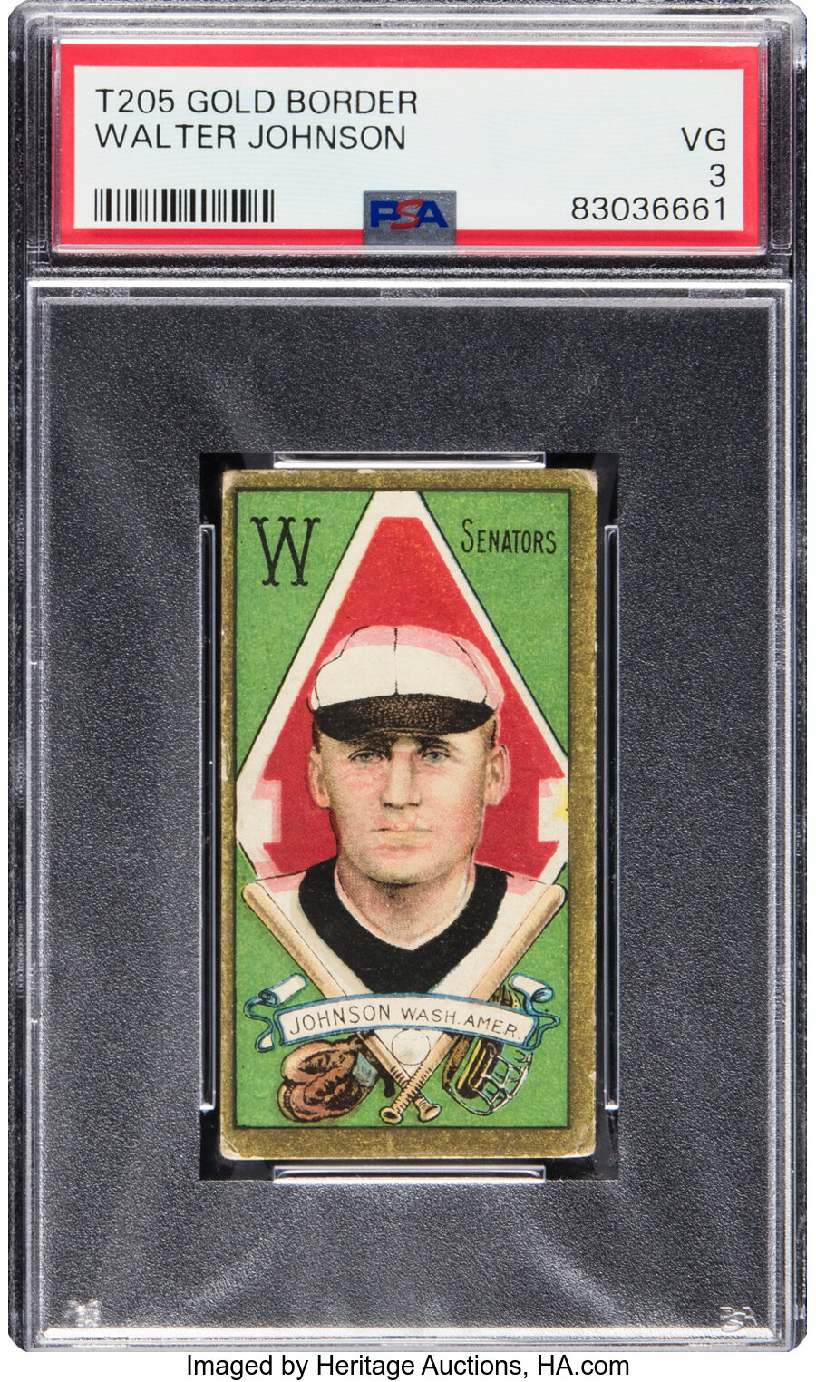 1911 T205 Sovereign Walter Johnson PSA VG 3 -- From The Ramsburg Collection