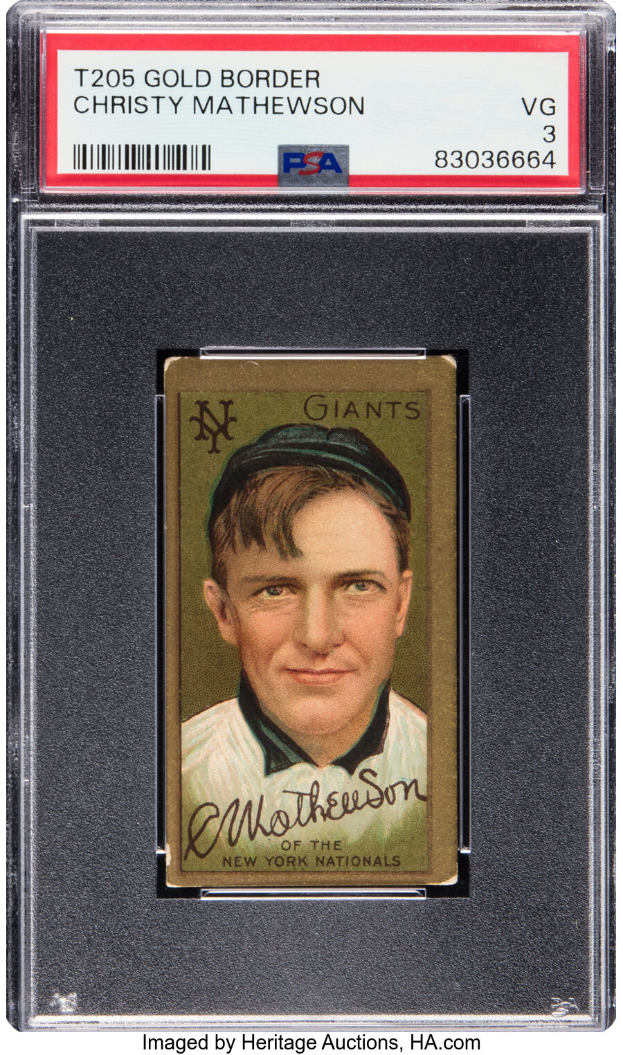 1911 T205 Hassan Long Cut Christy Mathewson PSA VG 3 -- From The Ramsburg Collection