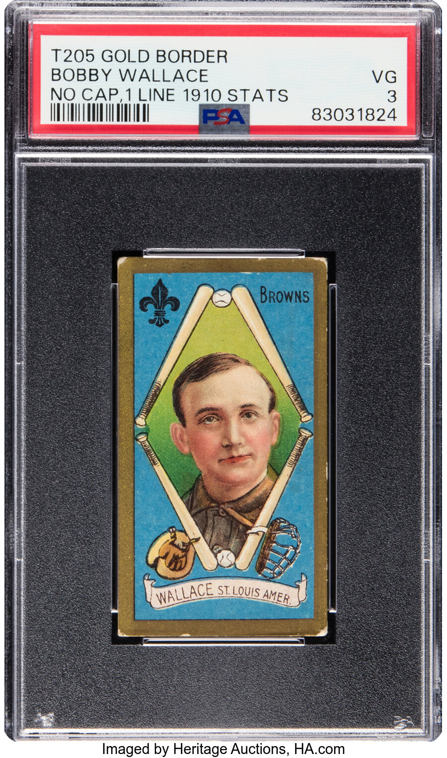 1911 T205 Hassan Bobby Wallace (No Cap-One Line of 1910 Stats) PSA VG 3 -- From The Ramsburg Collection