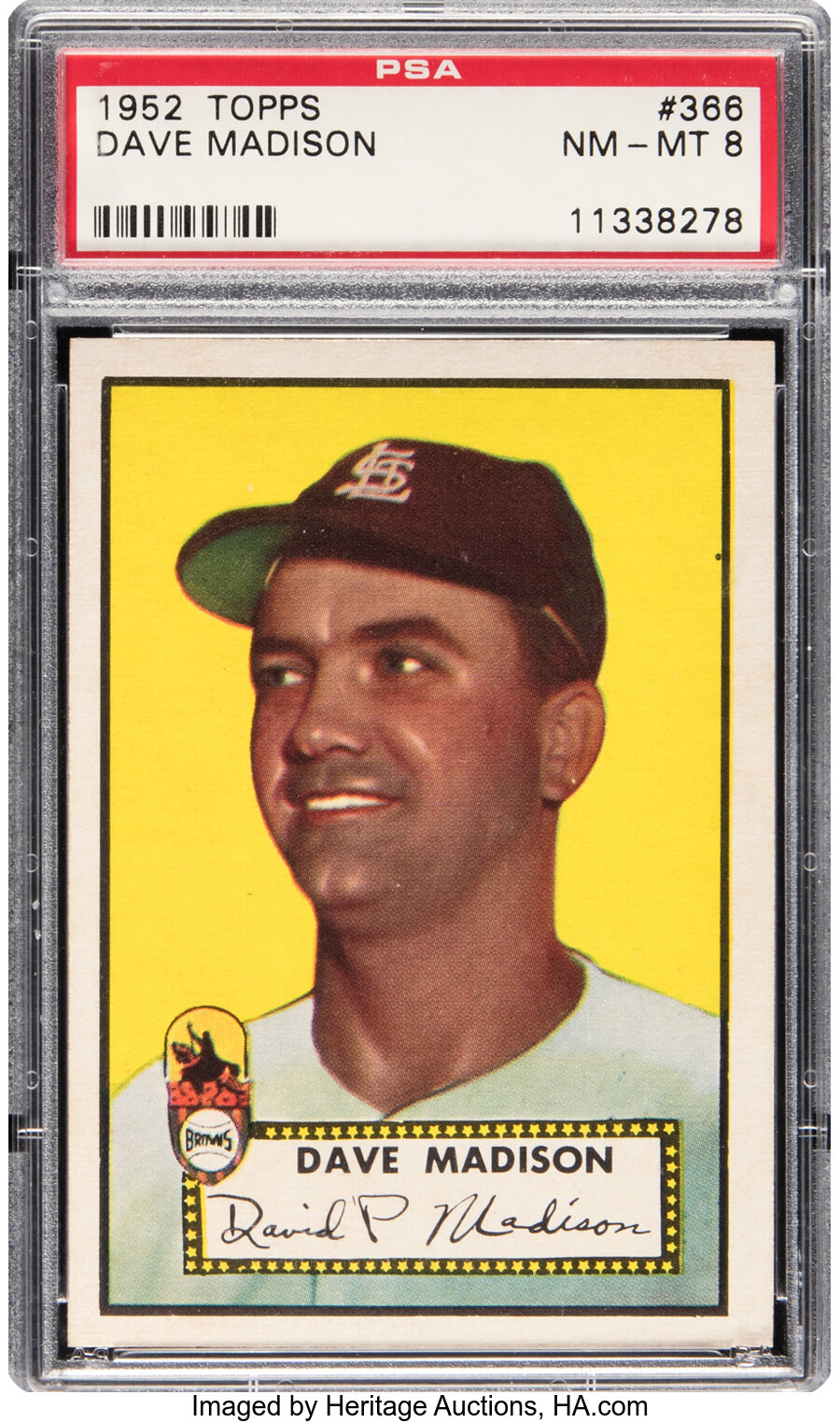 1952 Topps Dave Madison Rookie #366 PSA NM-MT 8 - Six Higher!