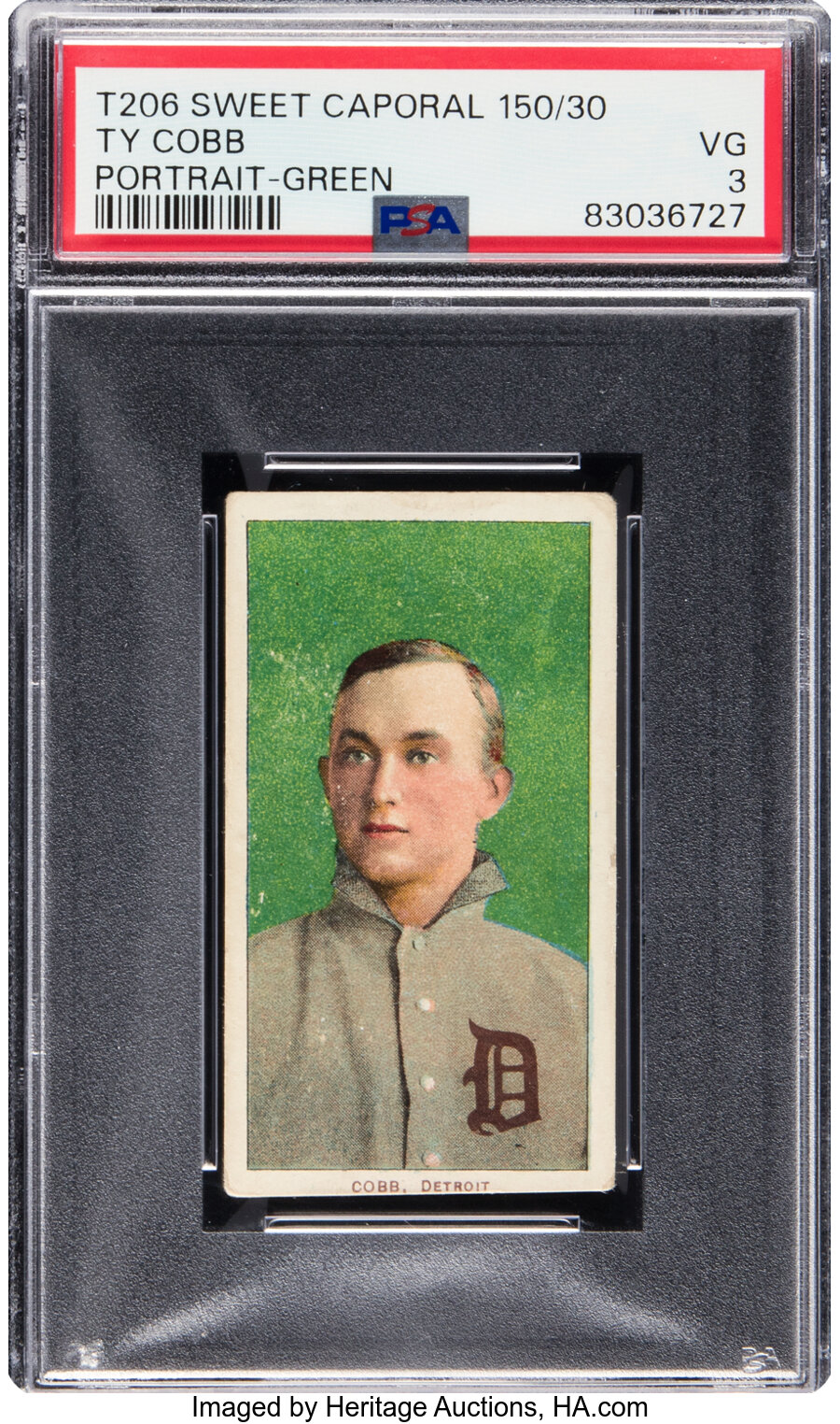 1909-11 T206 Sweet Caporal 150/30 Ty Cobb (Green Portrait) PSA VG 3 -- From The Ramsburg Collection