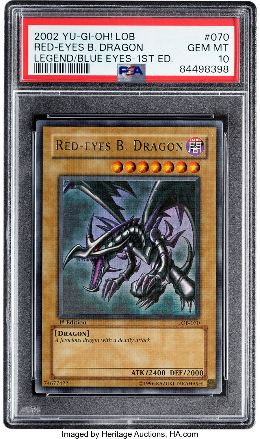 Yu-Gi-Oh! Red-Eyes Black Dragon 070 1st Edition Legend of Blue Eyes White Dragon PSA Trading Card Game GEM MT 10 (Konami, 2002