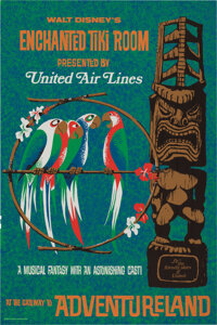 Disneyland - RARE "Enchanted Tiki Room" Silk-Screened Attraction Poster Presented by United Airlines (Walt Dis...