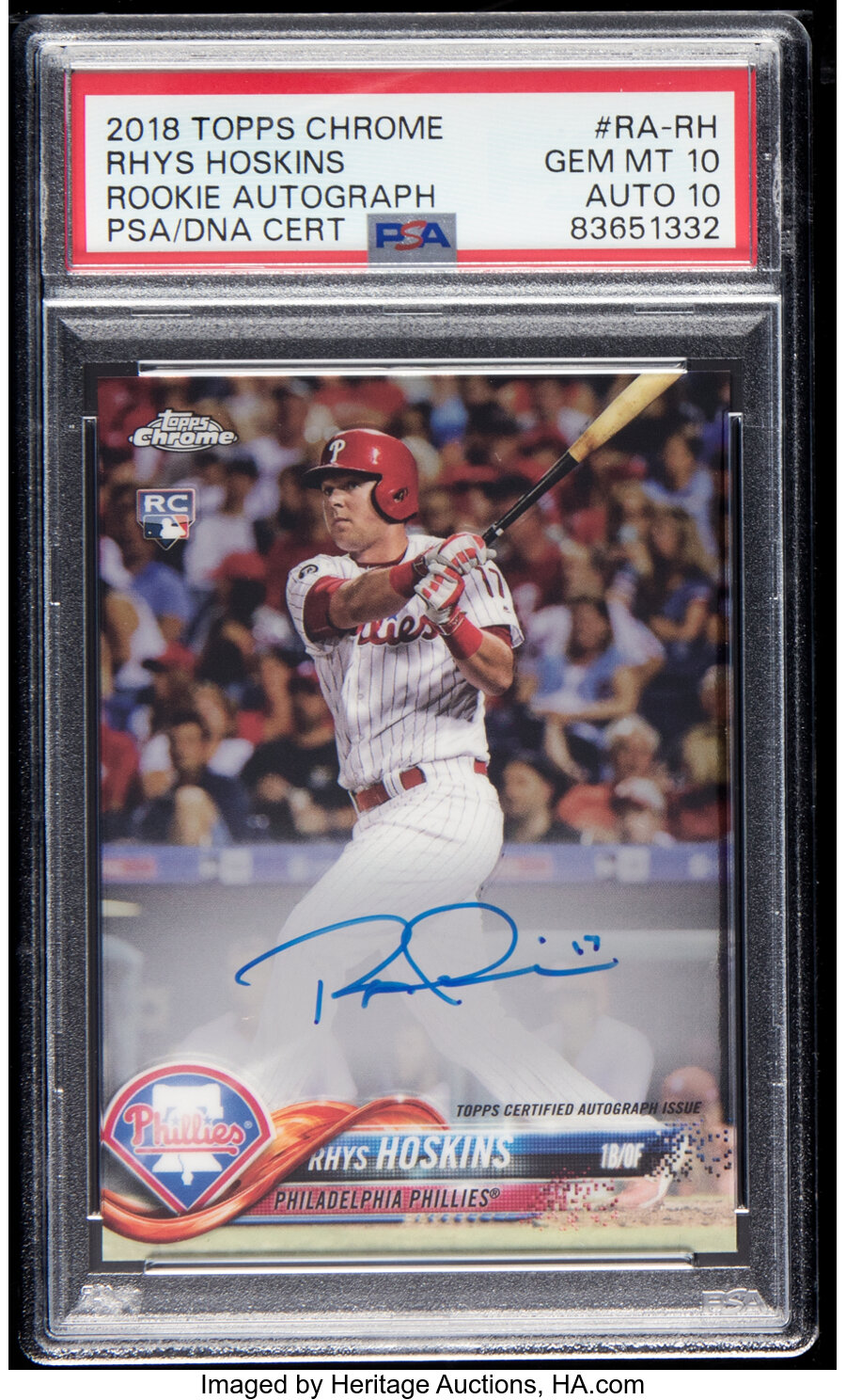 2018 Topps Chrome Rhys Hoskins (Rookie Autograph) #RA-RH PSA Gem Mint 10, PSA/DNA Auto 10