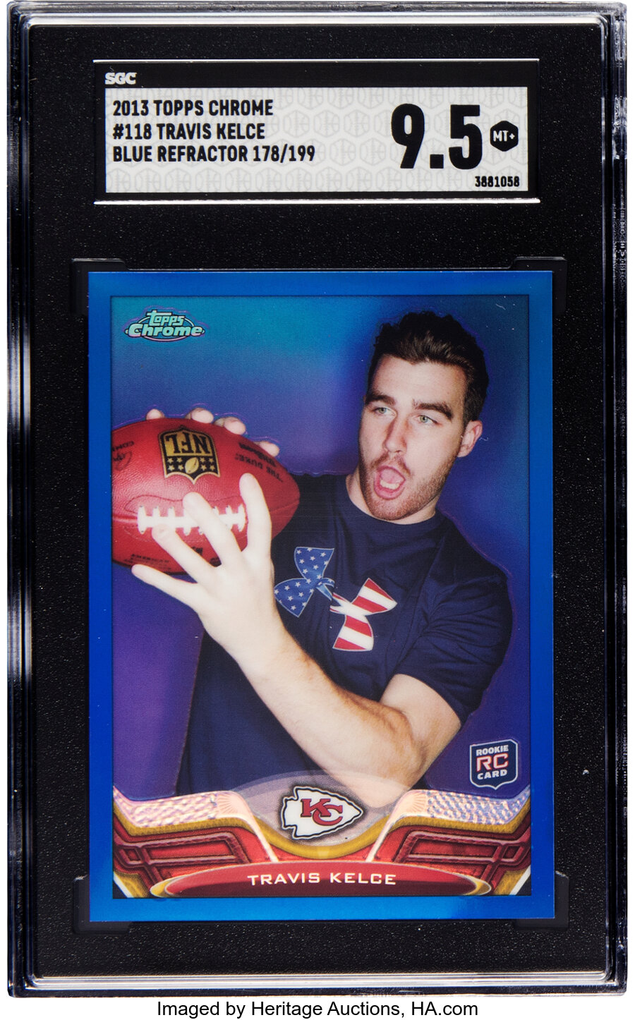 2013 Topps Chrome Travis Kelce Rookie #118 SGC Authentic Blue Refractor Variant Graded SGC Mint+ 9.5 - #'d 178/199