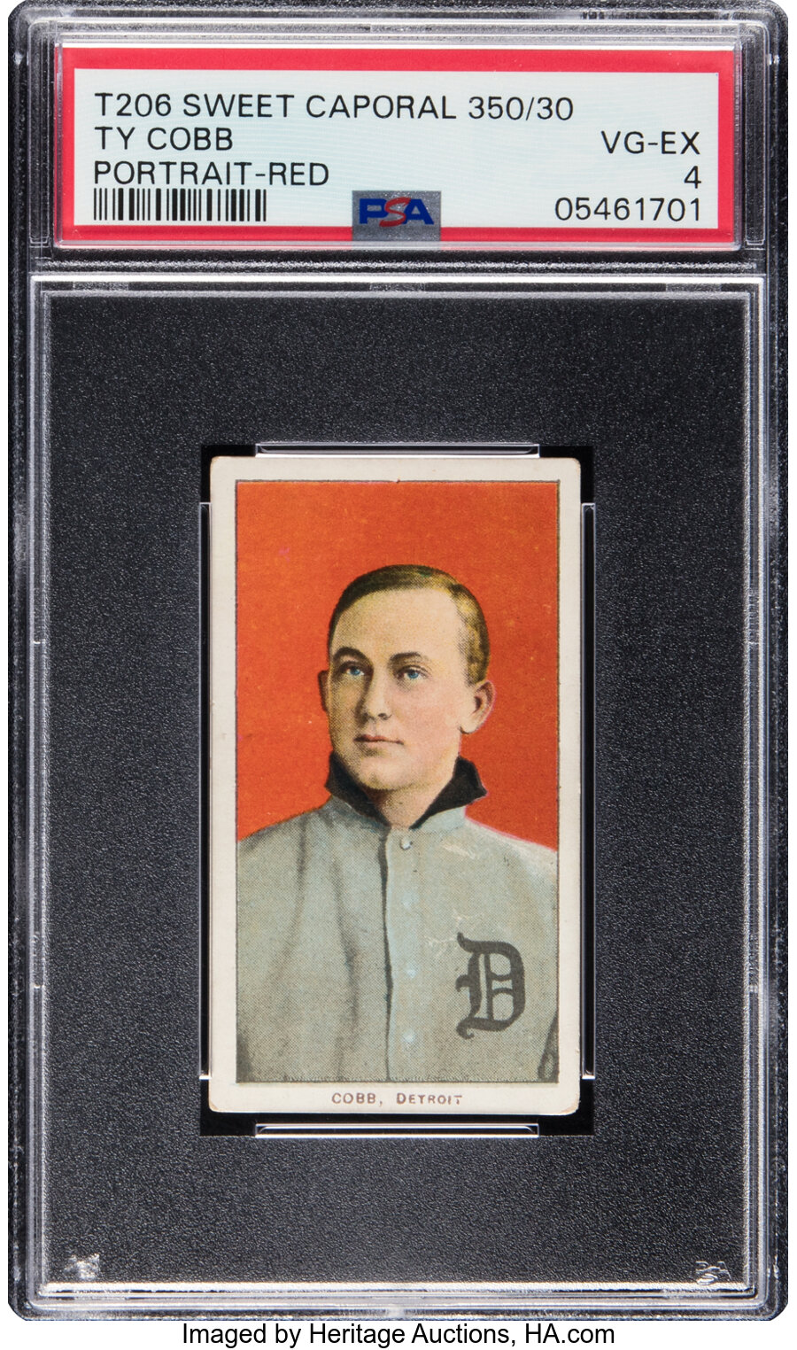 1909-11 T206 Sweet Caporal 350/30 Ty Cobb (Portrait-Red) PSA VG-EX 4