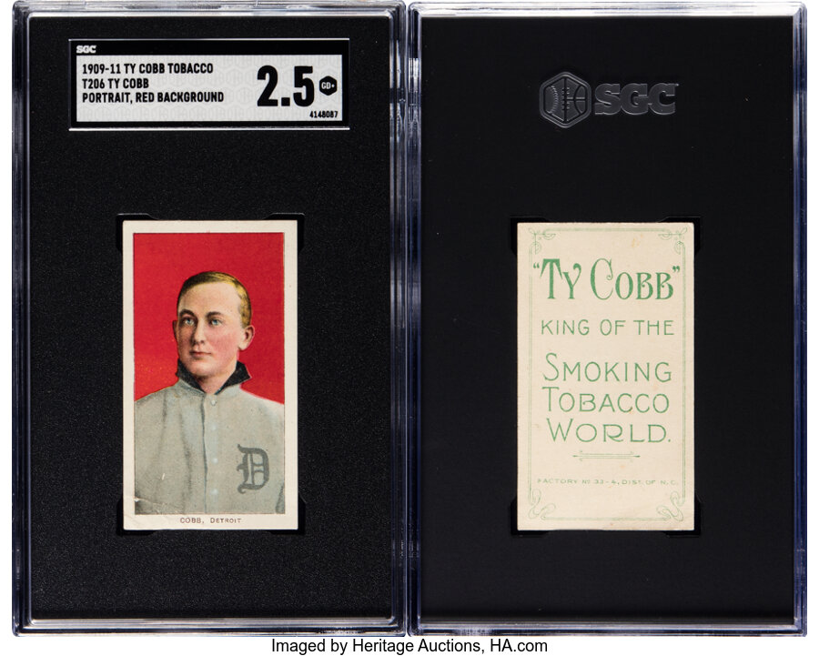 1909-11 T206 Ty Cobb Smoking Tobacco Ty Cobb (Portrait-Red) SGC Good+ 2.5 - Fresh to the Hobby!