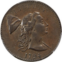 1794 1C Head of 1793, S-18b, B-2b, R.4, AU58+ PCGS. (PCGS# 35513)