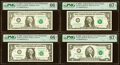 Four Matching Serial Numbers Federal Reserve Notes PMG Graded Fr. 1915-C $1 1988A Gem Uncirculated 66 EPQ; Fr. 1924-C $1...