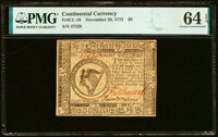 Continental Currency November 29, 1775 $8 PMG Choice Uncirculated 64 EPQ