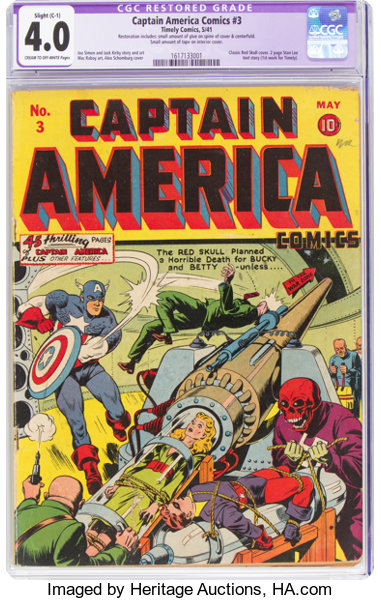 Golden Age (1938-1955):Superhero, Captain America Comics #3 (Timely, 1941) CGC Apparent VG 4.0 Slight (C-1) Cream to off-white pages....