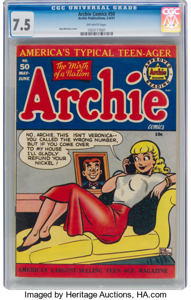 Golden Age (1938-1955):Humor, Archie Comics #50 (Archie, 1951) CGC VF- 7.5 Off-white pages....