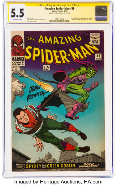 Silver Age (1956-1969):Superhero, The Amazing Spider-Man #39 Signature Series: John Romita (Marvel, 1966) CGC FN- 5.5 Off-white pages....