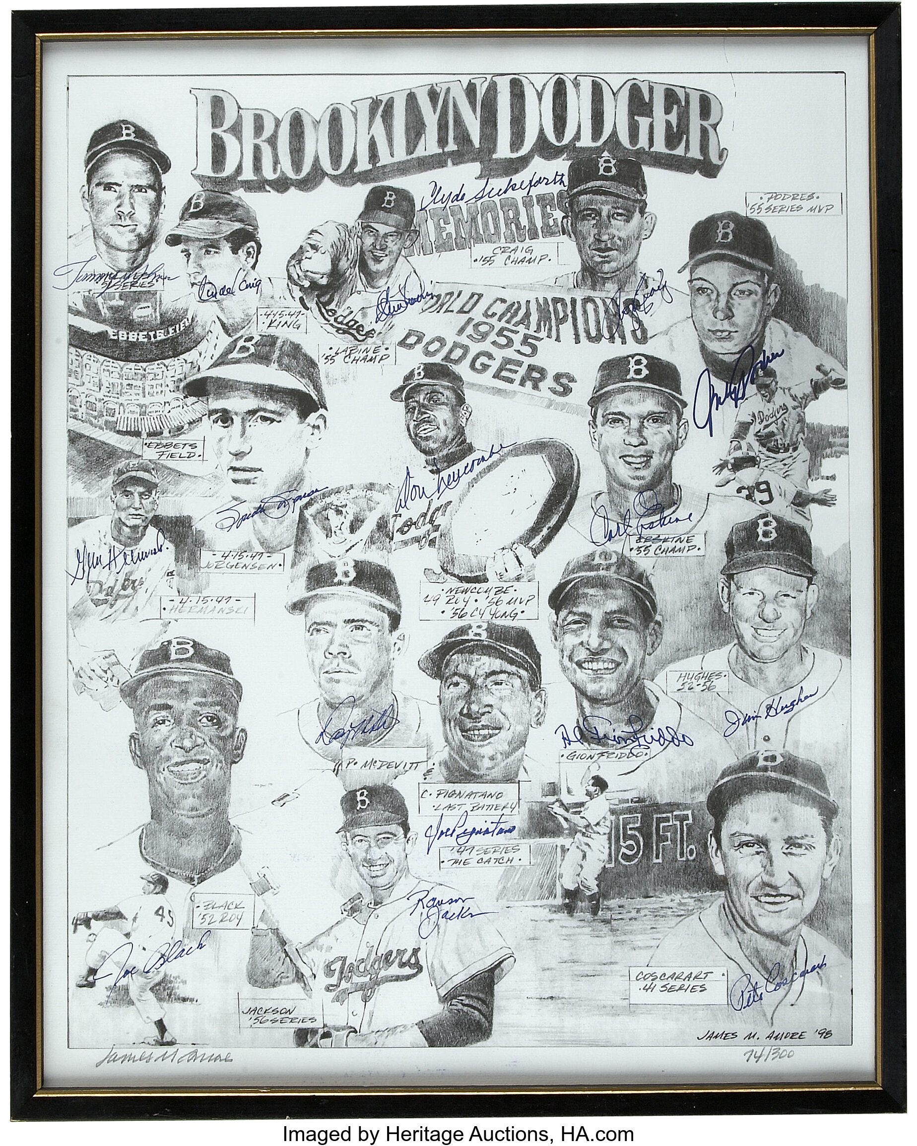 Brooklyn Dodgers Multi-Signed Who's A Bum! Oversized Prints Lot