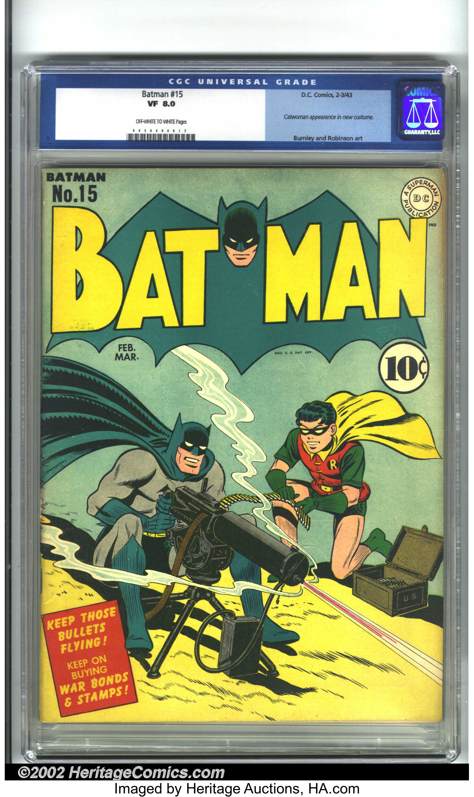 Batman #15 (DC, 1943) CGC VF  Off-white to white pages. Batman is | Lot  #5418 | Heritage Auctions